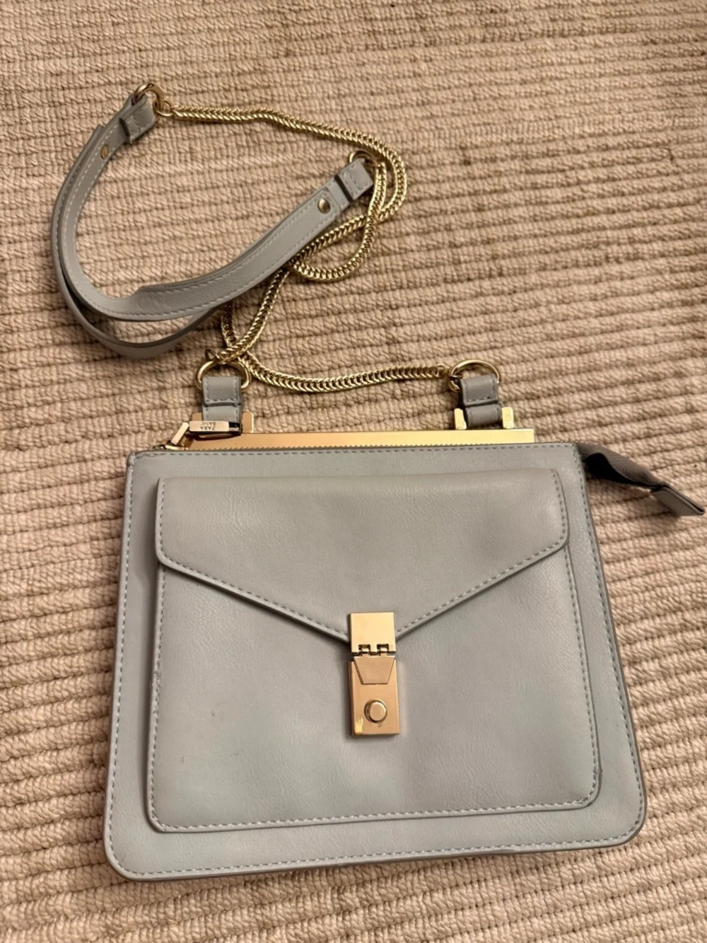 Zara Light Gray Crossbody Bag with Gold Hardware
